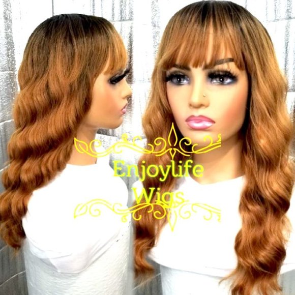 Celebrity Brown honeywavy bang wig